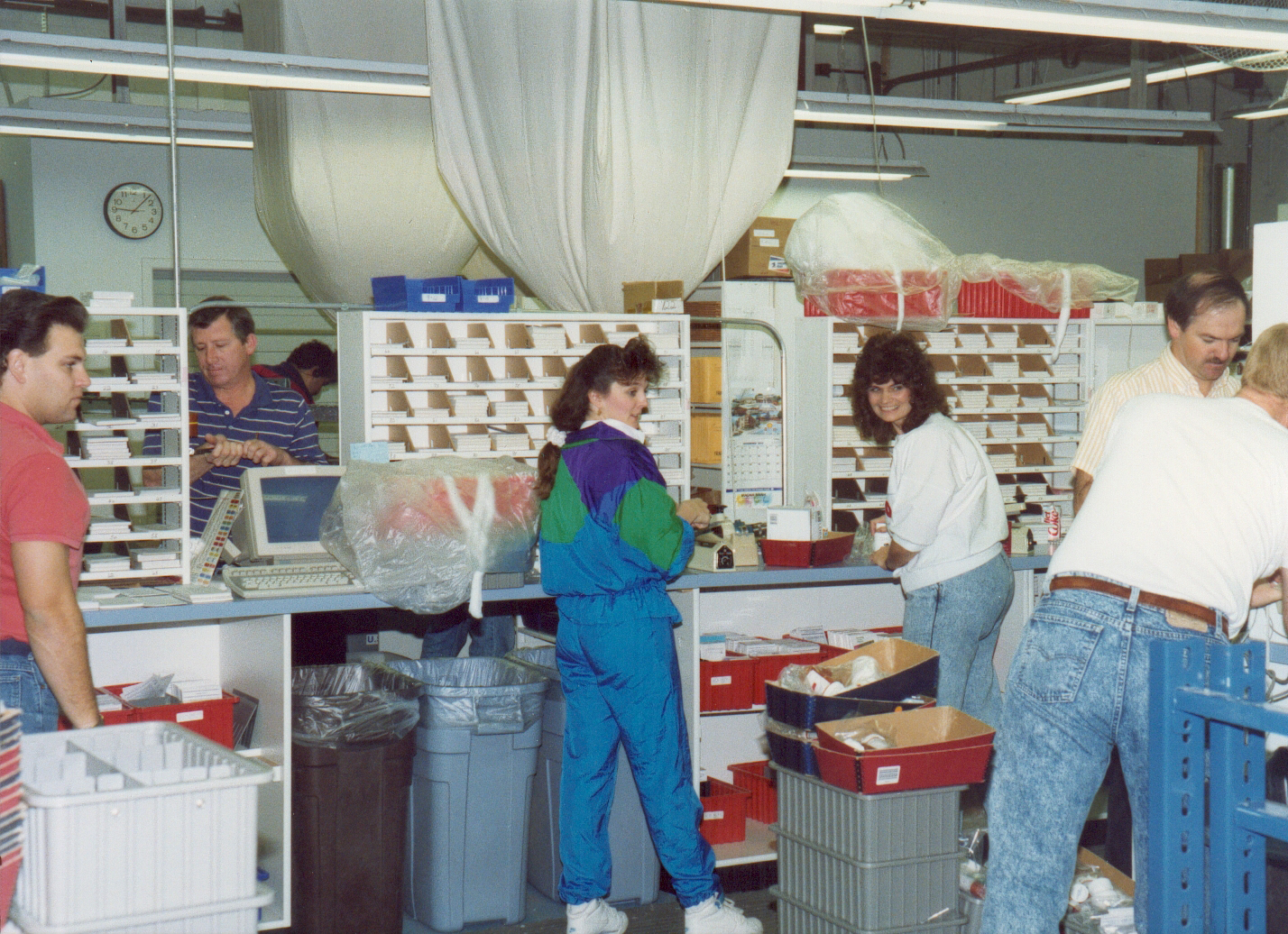 Pharmacy employees packing medications during the early days of Express Scripts.